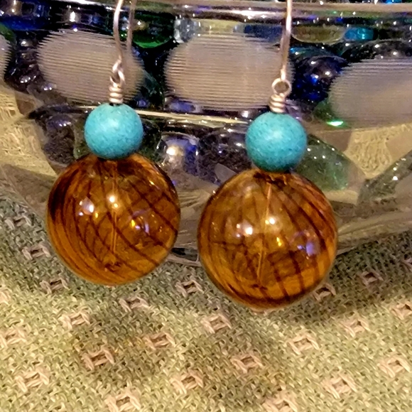 Handcrafted Dangle Glass Earrings - Picture 2 of 9